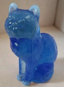 Vintage Mosser Glass Sitting Cat Blue With White Slag Figure Maker’s Mark - Picture 1 of 11