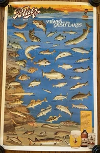 Insegna Poster Birra Blatz Vintage Pesci Dei Grandi Laghi NOS 1987 36”-23” - Foto 1 di 10