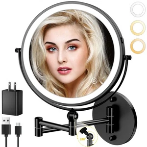 9" Wall Mounted Lighted Makeup Mirror,4000mAh Rechargeable Double Sided 1X/10... - Picture 1 of 7