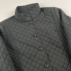 Lands' End Diamond Quilted Primaloft Jacket Women’s L Button Up Black Lightweigh - Picture 1 of 11
