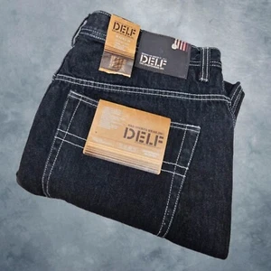 NWT Delf Jeans Size 40 Wide Leg Baggy Black Denim Vintage Skater Y2K Hip Hop Men - Picture 1 of 12