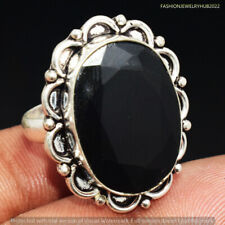 Black Glass Gemstone Ethnic Handmade Ring Jewelry US Size- 9.5 FRS-6659