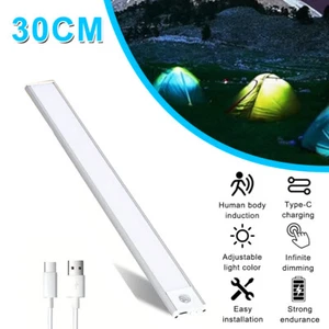 USB Rechargeable 30CM Wireless LED Motion Sensor Light Strip Cabinet Lamp Closet - Picture 1 of 13