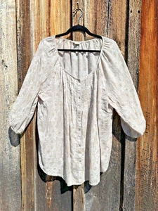 Women's SONOMA LIFESTYLE beige floral peasant blouse balloon sleeves buttons 1x - Picture 1 of 10