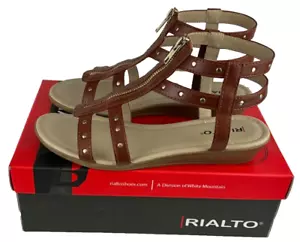 RIALTO Gidget Cognac Zippered Studded Gladiator Style Sandals Size 8 M - Picture 1 of 5