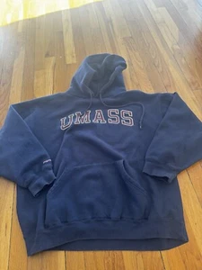 Vintage Jansport UMASS Navy Drawstring Hoodie Size L Women’s Massachusetts MA - Picture 1 of 17