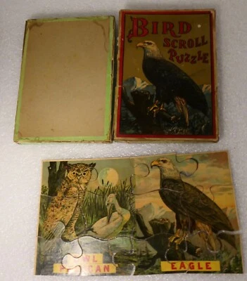 ANTIGO QUEBRA-CABEÇA DE PERGAMINHO DE PÁSSARO CORUJA ÁGUIA PELICANA MILTON BRADLEY COMPANY  - Imagem 1 de 4