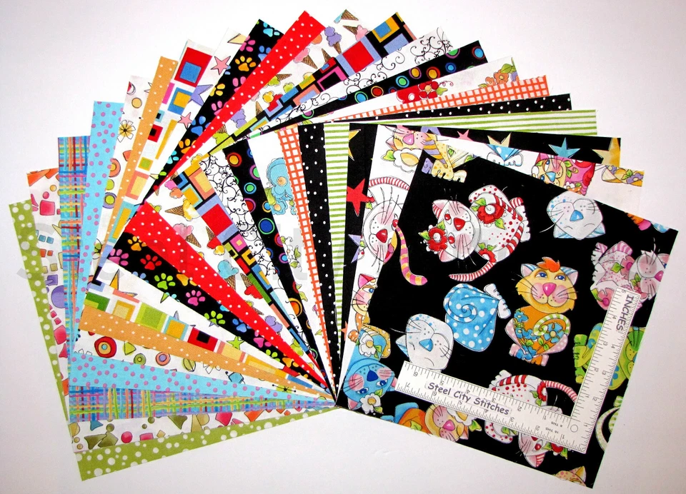 Tela de algodón colorida Loralie Calico Kitty Cat 10" capas pastel (42 cuadrados) Foto 1 de 1