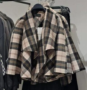 ZARA BNWT 2025. ECRU BEIGE CHECK WOOL CAPE COAT. 7522/045/075 - Picture 1 of 10