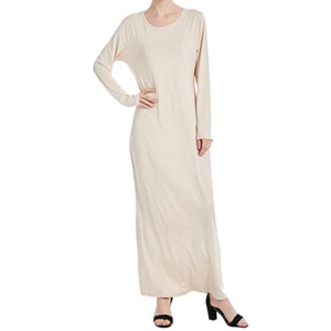 Women Muslim Arab Solid Color Interior Dress Robe Elasticity Long Sleeves Abaya - Picture 1 of 26