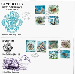 SEYCHELLES - 1977-78 FLORA & FAUNA DEFINITIVES Part 1 & 2 on First Day Covers - Picture 1 of 2