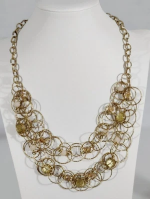 Círculos em tom dourado 24" colar duas camadas glitter amarelo várias vertentes - Imagem 1 de 4