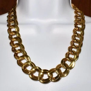 Vintage Monet Large Double Link Chain Necklace Gold Tone Statement Jewelry - Picture 1 of 8