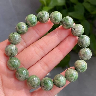 12mm Natural Green Diopside Quartz Crystal Gemstone Beads Bracelet 1641 - Image 1 of 4
