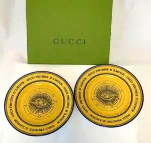 Plato de postre con estampado ocular GUCCI Richard Ginori 22 cm conjunto de 2 amarillo porcelana NUEVO - Imagen 1 de 3