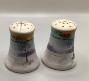 Hand Painted Salt & Pepper Shakers Made In Japan With Nature Scene - Picture 1 of 4