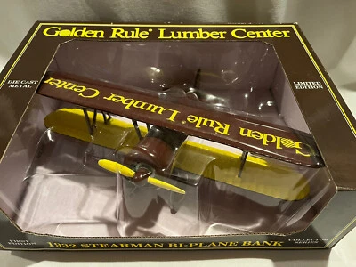1932 Stearman Bi-Plane Bank Golden Rule Lumber Center Diecast Airplane 1st Ed. - Image 1 of 4
