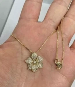 2.00 Ct Round Cut Lab Created Diamond Flower Pendant 14K Yellow Gold Finish - Picture 1 of 3