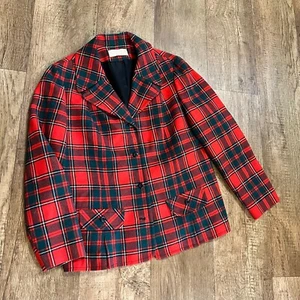 Pendleton Vintage 70s Red & Black Tartan 100% Virgin Wool Classic Blazer Size 18 - Picture 1 of 21