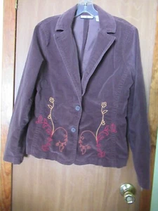 CARIBBEAN JOE Womens M Dk Brown Brushed Cotton Blazer Jacket w Embroidery - Picture 1 of 4