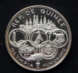 1969  Guinea  rare silver coin 500 Francs Germany Olympics  official Folder - Picture 1 of 5