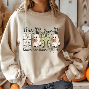 This Mama Loves Her Boos Sweatshirt, Spooky Mama Gift, Cute Ghosts Halloween - Picture 1 of 8