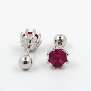 Red Ruby 6mm Stud Earrings Ball Screw Back 925 Solid Sterling Silver - Picture 1 of 7