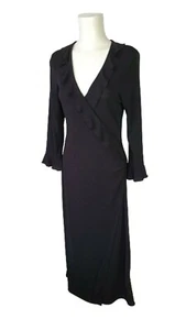 Laura Ashley Long Black Dress Size 12 Frill Flattering Wrap Style Front Slit - Picture 1 of 12