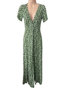 ASOS green white ditsy floral print maxi leg split dress size UK 4 also fits 6 - Picture 1 of 3