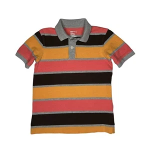 Gap Kids Polo Shirt Boys Size S Short Sleeve Wide Striped Coral Yellow Brown - Picture 1 of 5