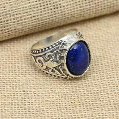 Father's Day Lapis Lazuli Ring 925 Sterling Silver Gift Men's Ring All Size  D14 - Image 1 of 4