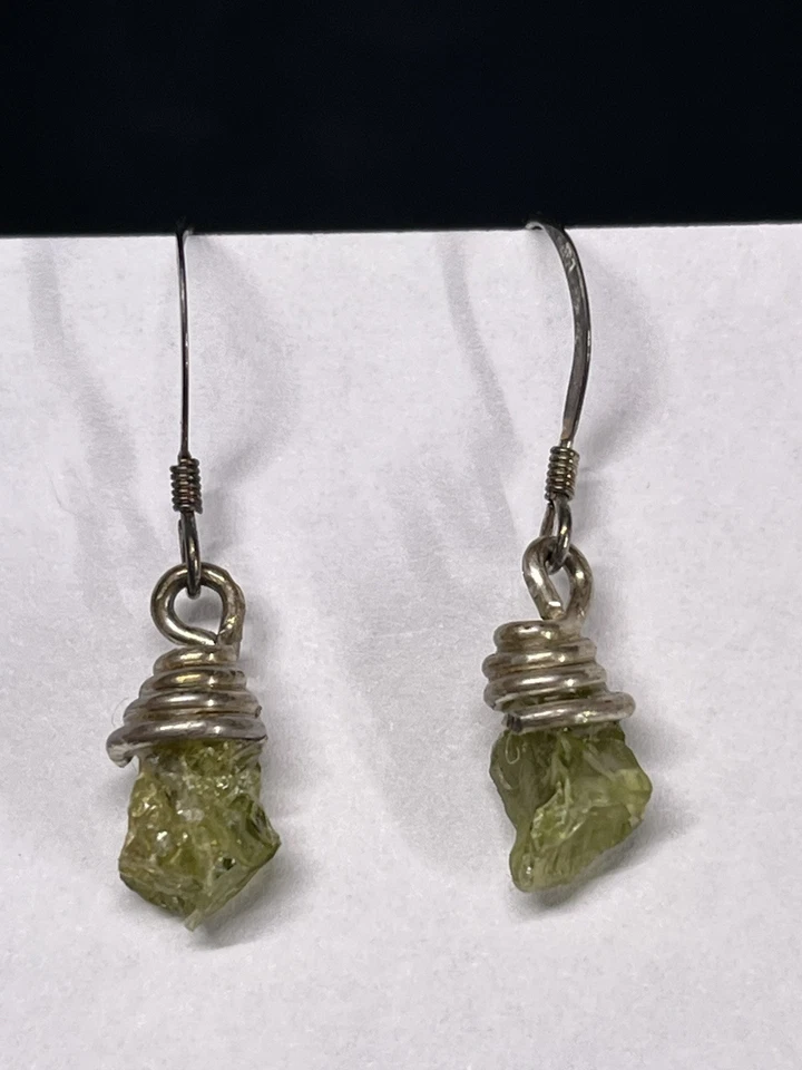 "PENDIENTE DE TECTITA MOLDAVITA DE PLATA ESTERLINA 925 VINTAGE 1,25"" METORITA Foto 1 de 4