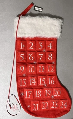 One Hundred 80° Red Felt Embroidered Advent Calender w/Pockets, Wood Marker NWT - Image 1 of 4