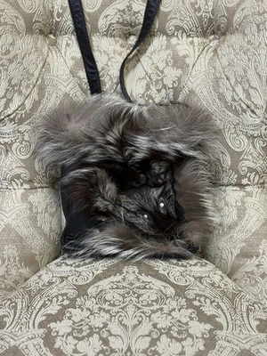 Vintage Silver Fox Fur Handbag w/ Head & Paws | Ukrainian Folk Art Collectible - Image 1 of 4