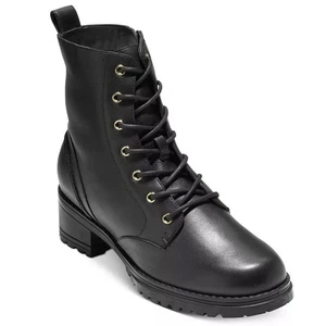 Botas con cordones de combate impermeables Cole Haan Camea 7 suela de cuero negro NUEVAS - Imagen 1 de 15