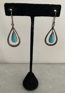 SX Signed Sterling Silver 925 Turquoise Southwestern Style Dangling Earrings - Picture 1 of 9
