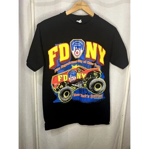Rare FDNY Monster Truck New York Firefighter Graphic y2k Black Tee - Picture 1 of 7