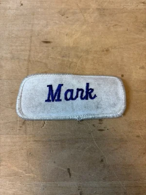 Vtg 70s MARK Sew On Embroidered Clothing Jacket Uniform Name Patch BLUE & WHITE - Image 1 of 3