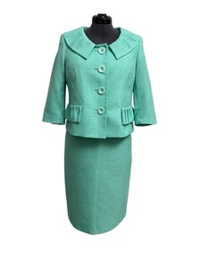 Le Suit Turquoise Jacket & Pencil Skirt Size 8P - Picture 1 of 7