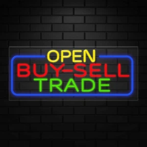 Open Buy-Sell Trade Neon Sign for Displays | LED Flex Neon | 32"W x 13"H x 1"D - Picture 1 of 5