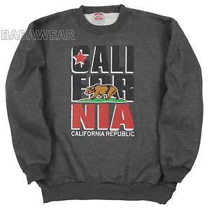 California Crew Neck Sweat Shirt Charcoal Cali Republic Bear BABA Fore Black - Picture 1 of 2