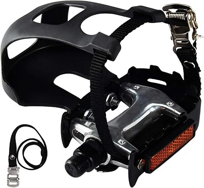 Pro-Grade Spin Bike Pedals with Toe Clips & 4D Adjustable Straps - 9/16" Alloy S - Image 1 of 4