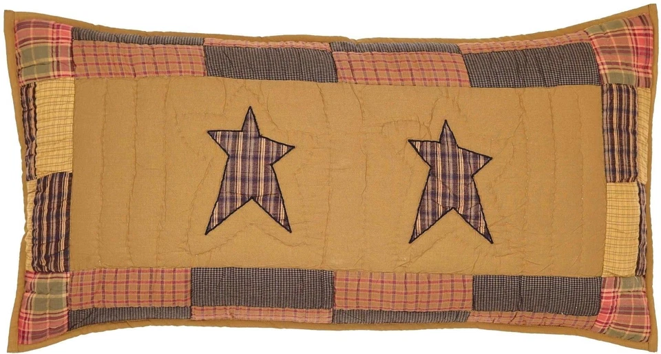 Almohada King de lujo acolchada a mano estrella retazos caqui tostado rojo verde Stratton Foto 1 de 4