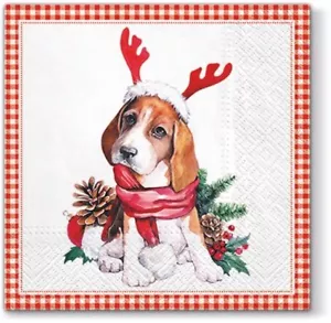 SANTA DOG 20 Stück Papier Lunch Servietten Weihnachten Beagle Rentier Mütze rot Schal - Bild 1 von 1