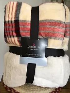 CuddlDuds Beige/Red Plaid 50 x 60 Soft Throw - Picture 1 of 4