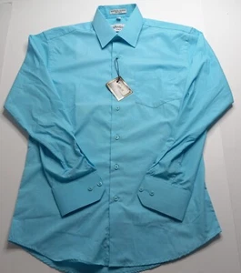 Berlioni Italy Shirt Men's S 14-14.5 Small Button Up Aqua Blue Business Casual - Picture 1 of 10