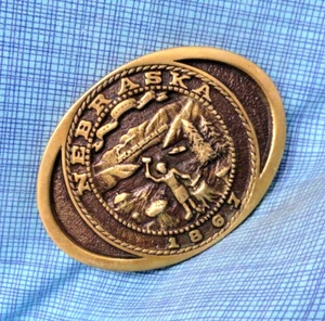 Nebraska Statehood 1867 Belt Buckle # RC Brass Vtg 70s Heritage Mint Ltd .QRT721 - Picture 1 of 9