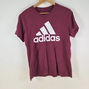 Adidas womens t shirt size L burgundy red short sleeve crew neck cotton 108368 - Picture 1 of 9