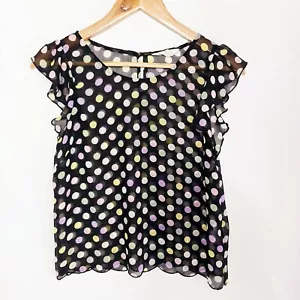 JAY JAYS Size XS Sheer Black Pastel Polka Dot Flutter Sleeve Top - Picture 1 of 10