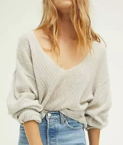 NWT $148 Free People ELIAS 100% Cashmere Sm Lt Gray Ribbed Pullover Sweater - Picture 1 of 1